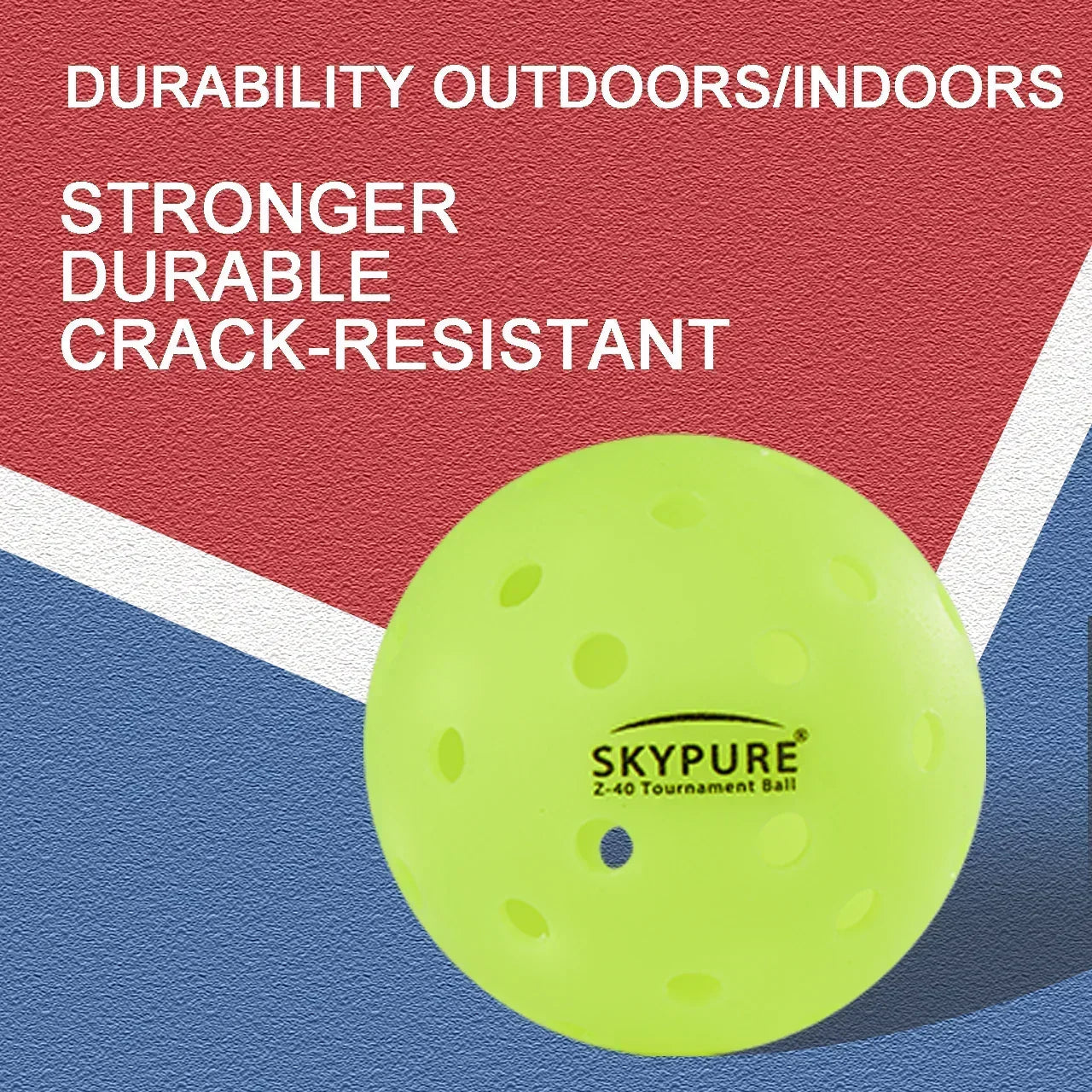 SKYPURE Z-40 比赛用球,192个装,非常适合匹克球机使用。高可见度亮绿色,40孔纹理表面,弹跳稳定。室内/室外均可使用,适合所有技能水平。符合美国匹克球协会 (USAPA) 标准,品质卓越。