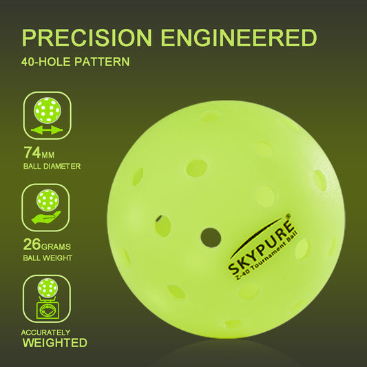 SKYPURE Z-40 Tournament Ball 12balls very good use for pickleball machine High-Visibility Bright Green 40 Hole Textured Surface for Consistent Bounce Indoor/Outdoor Use for All Skill Levels USAPA Standard Premium Quality Tournaments Pickleball