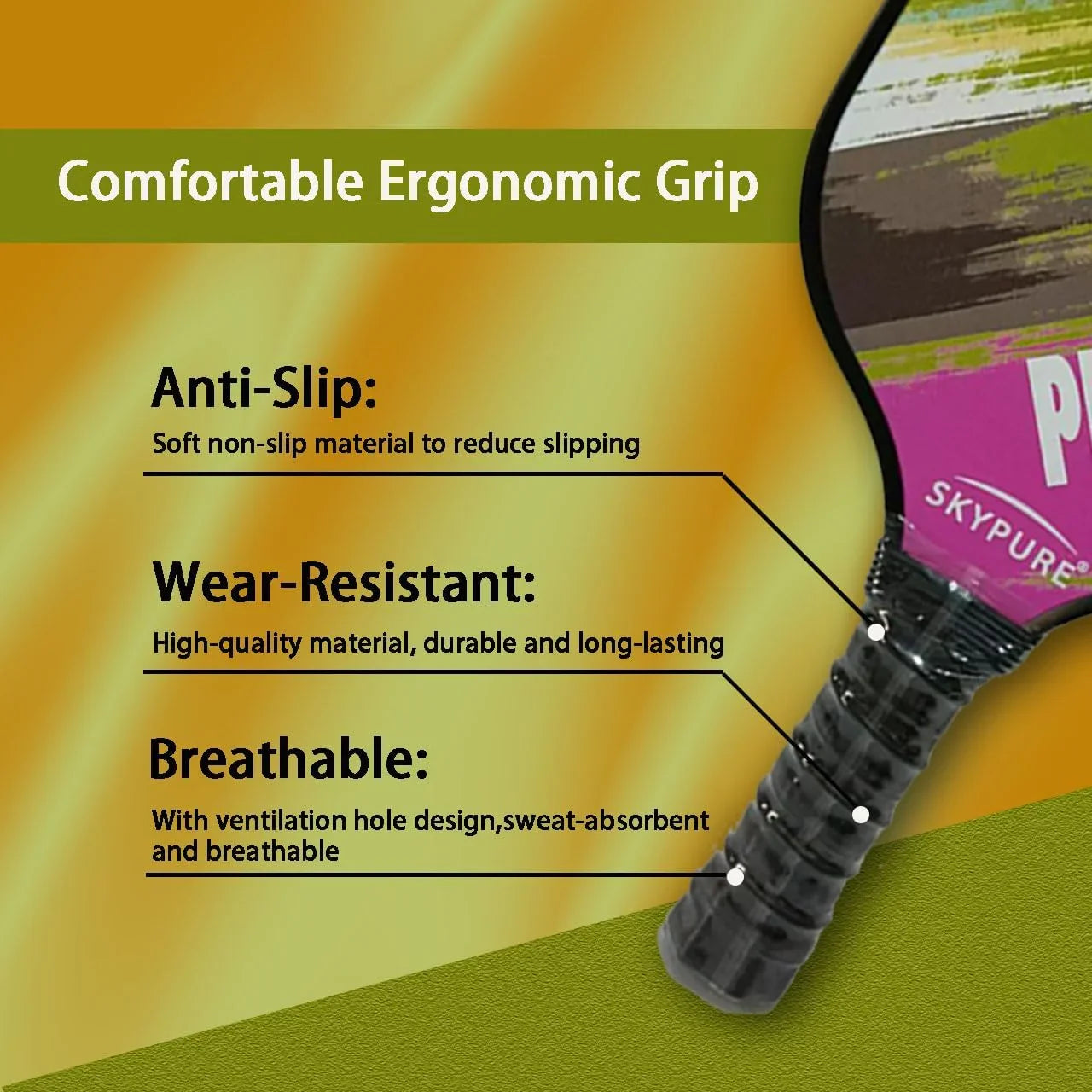 匹克球拍套装,2支球拍,符合美国匹克球协会(USAPA)标准的轻型匹克球拍,耐用的玻璃纤维拍面,聚丙烯蜂窝芯,舒适握柄,4个匹克球和一个球拍包