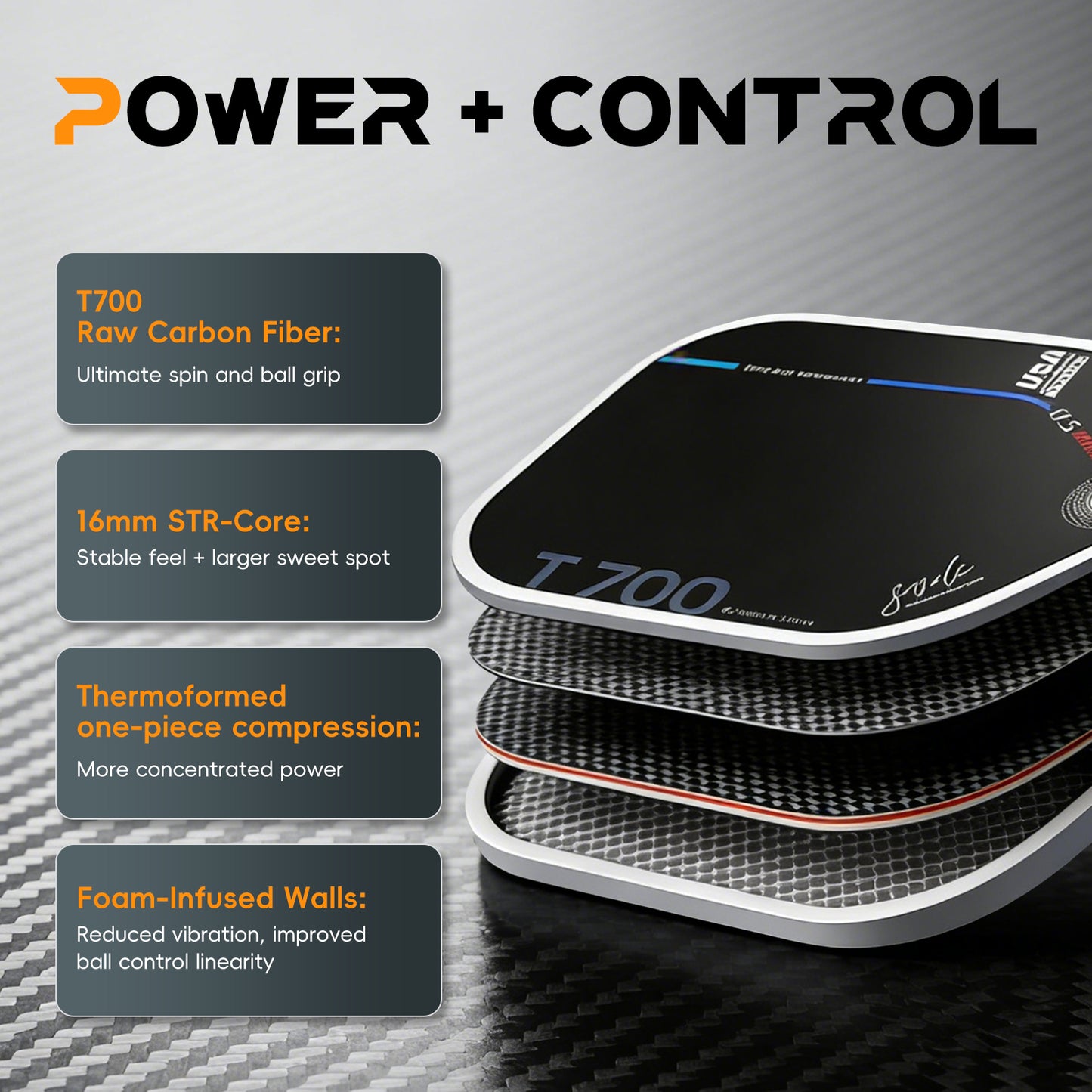 SkyPure Master 5.0 战术突击型匹克球拍 - 采用专有的时间冻结技术，专为追求战术打法的进阶球员设计，专业级工程，可实现精准落点、旋转控制和击球变化。