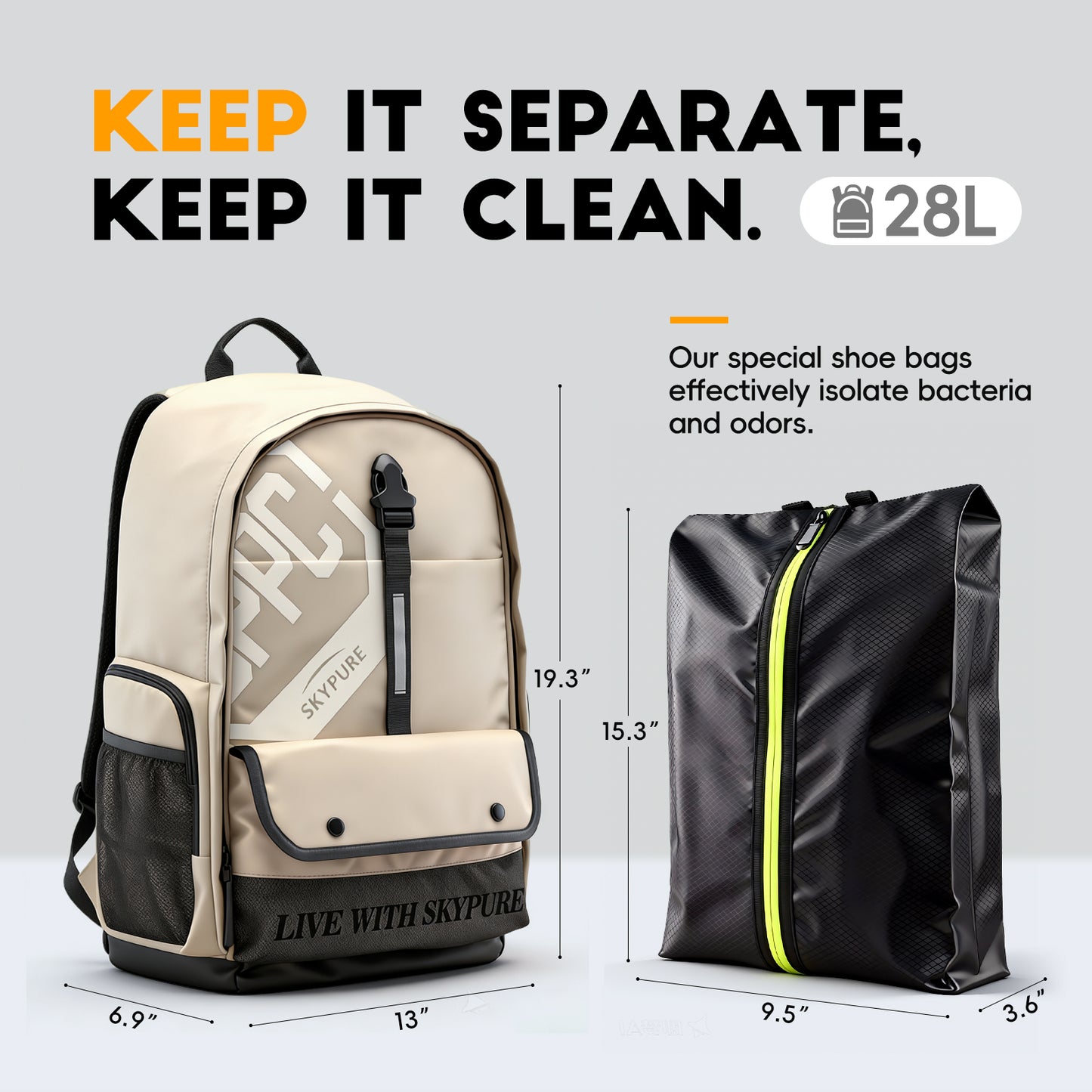 SKYPURE官方授权SKYPURE三合一匹克球背包——全球首款适用于匹克球运动、商务及旅行的多场景背包，激光雕刻透气背板，专业装备收纳