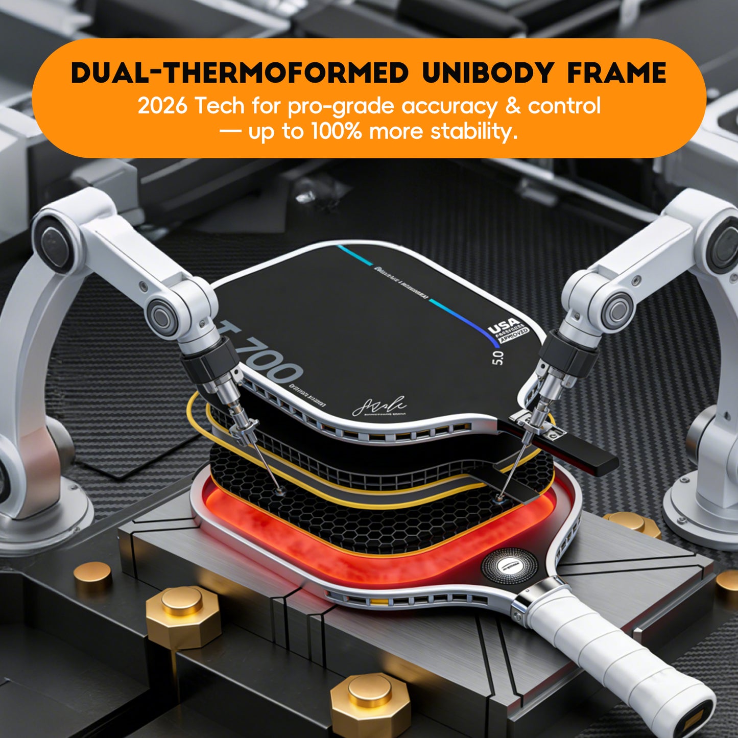 SkyPure Master 5.0 战术突击型匹克球拍 - 采用专有的时间冻结技术，专为追求战术打法的进阶球员设计，专业级工程，可实现精准落点、旋转控制和击球变化。