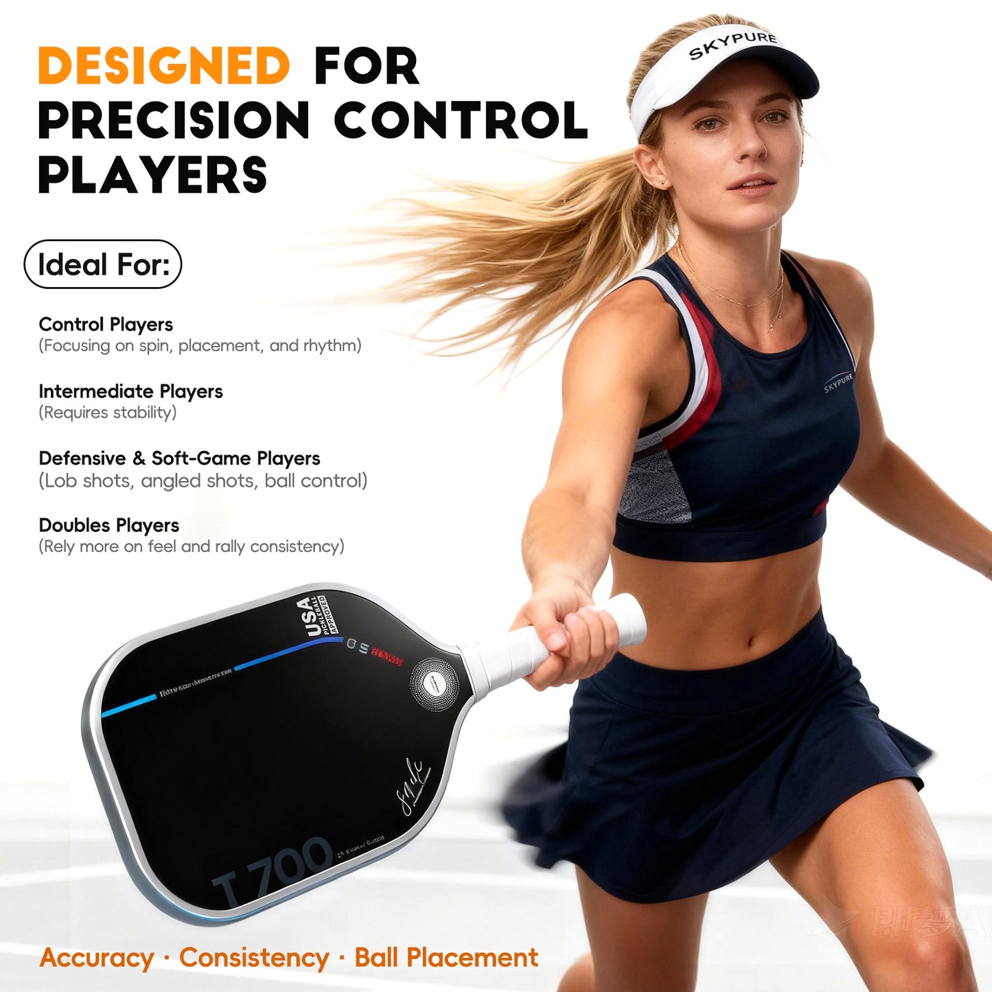 SkyPure Master 5.0 战术突击型匹克球拍 - 采用专有的时间冻结技术，专为追求战术打法的进阶球员设计，专业级工程，可实现精准落点、旋转控制和击球变化。