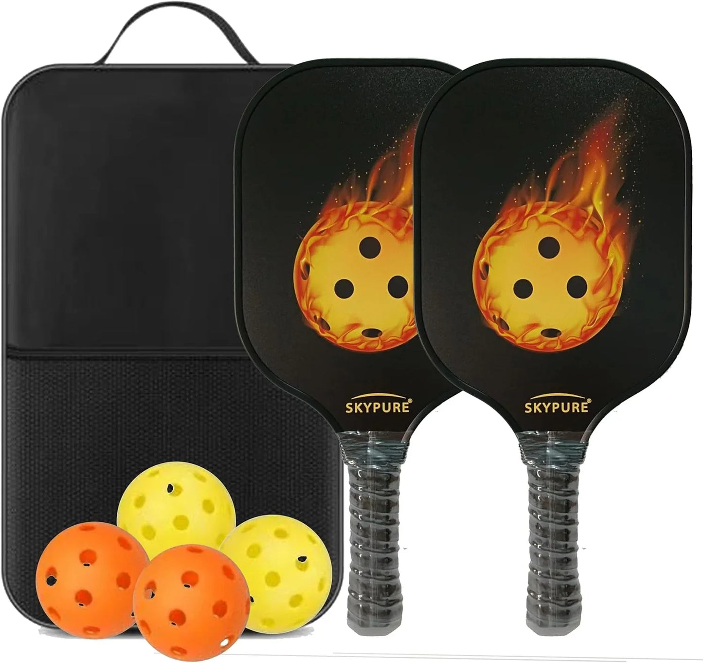 匹克球拍套装，2支球拍，符合美国匹克球协会（USAPA）标准的轻型匹克球拍，耐用的玻璃纤维拍面，聚丙烯蜂窝芯，舒适握柄，4个匹克球和一个球拍包