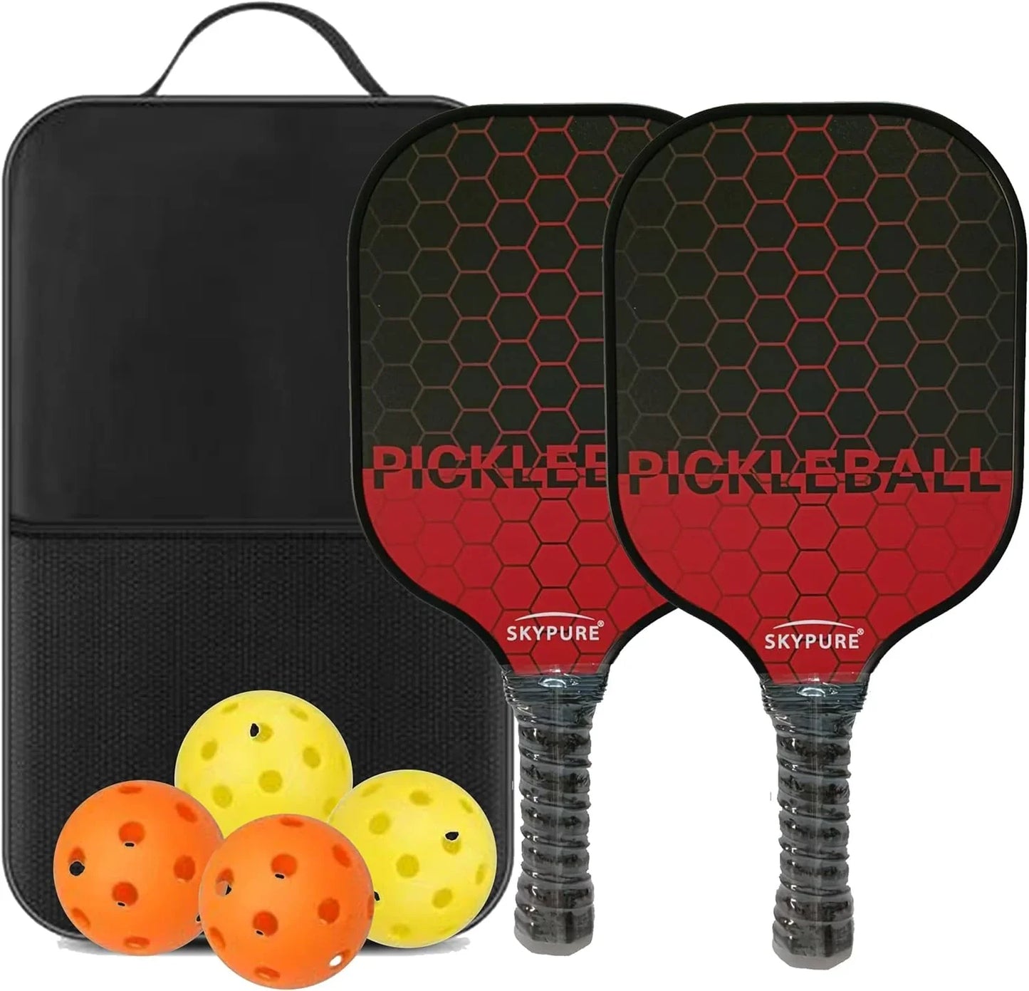 匹克球拍套装，2支球拍，符合美国匹克球协会（USAPA）标准的轻型匹克球拍，耐用的玻璃纤维拍面，聚丙烯蜂窝芯，舒适握柄，4个匹克球和一个球拍包
