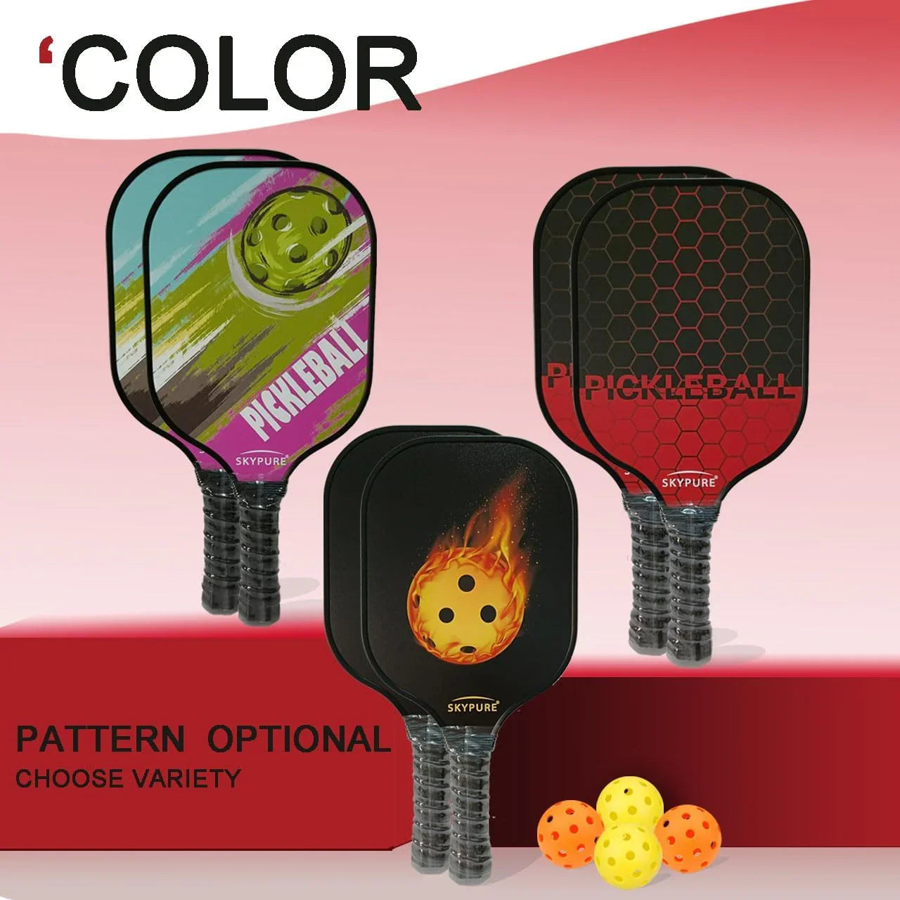 匹克球拍套装，2支球拍，符合美国匹克球协会（USAPA）标准的轻型匹克球拍，耐用的玻璃纤维拍面，聚丙烯蜂窝芯，舒适握柄，4个匹克球和一个球拍包