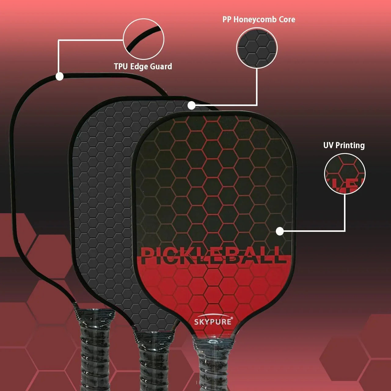 匹克球拍套装，2支球拍，符合美国匹克球协会（USAPA）标准的轻型匹克球拍，耐用的玻璃纤维拍面，聚丙烯蜂窝芯，舒适握柄，4个匹克球和一个球拍包