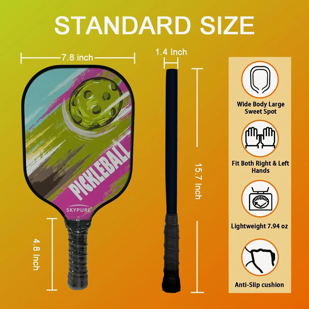 匹克球拍套装，2支球拍，符合美国匹克球协会（USAPA）标准的轻型匹克球拍，耐用的玻璃纤维拍面，聚丙烯蜂窝芯，舒适握柄，4个匹克球和一个球拍包