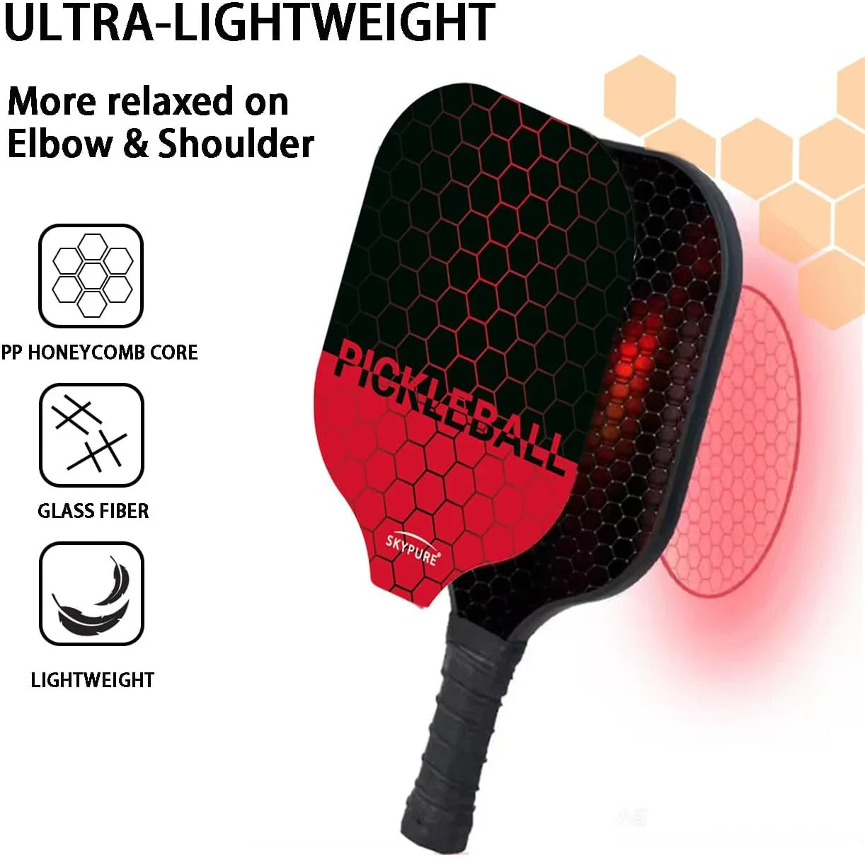 匹克球拍套装，2支球拍，符合美国匹克球协会（USAPA）标准的轻型匹克球拍，耐用的玻璃纤维拍面，聚丙烯蜂窝芯，舒适握柄，4个匹克球和一个球拍包